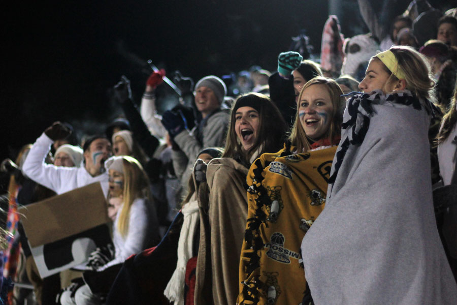 Student body stands by the boys soccer teams side despite frigid temperatures and long drive. Although the team had lost, the crowd never lost enthusiasm.