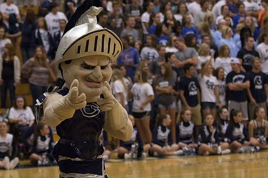 King Leo shoots the camera a wink during the Fox 2 Pep Rally. 