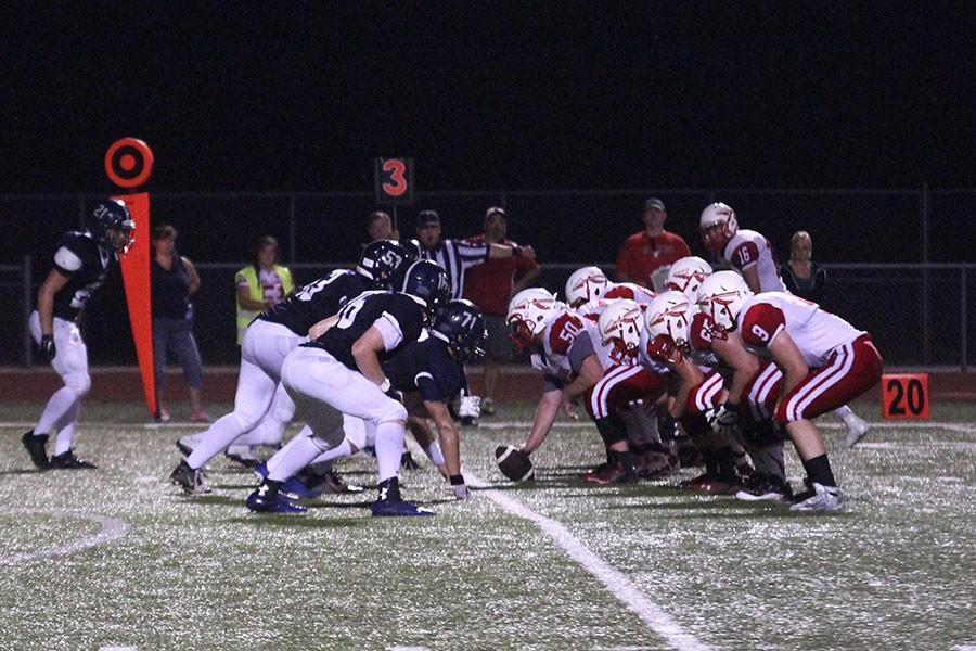 Spartan defenders line up before Fox snaps the ball into play.  The Spartans lost 21-7 and now having a 0-3 record.