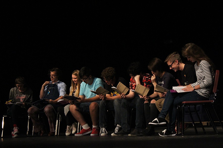 The cast of The Curious Savage reads through the script for the first time.