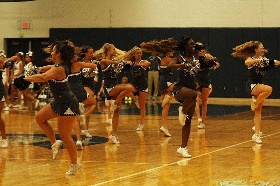 Varsity sensations preforming in the fall at the homecoming pep assembly.