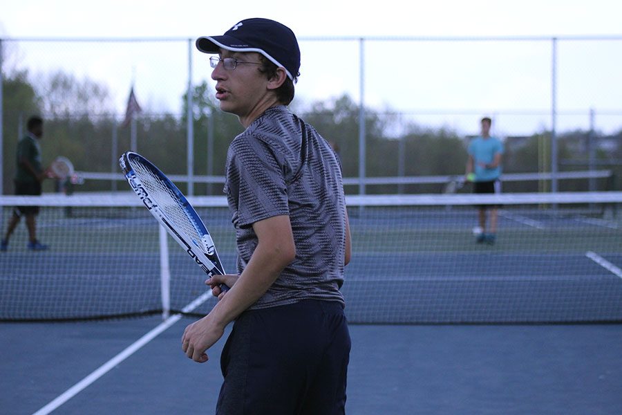 Andrew Schrautemeier prepares to serve to Fort Zumwalt South in a match last season. This yearwill be his last season with the team. Its sad, but Im ready for the season, Schrautemeier said.
