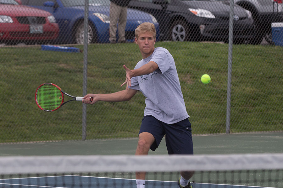 Junior Jack Pordea during his championship singles match. He defeated his opponent and came in first in number one singles.