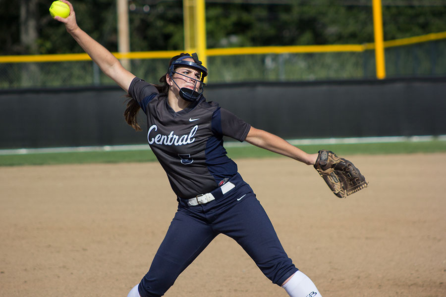 Pitcher Alyssa Kolkmeyer, junior, pitches to an opposing FHN batter.  Her skill in technique and speed have proved integral to the teams wins against schools like FHN.