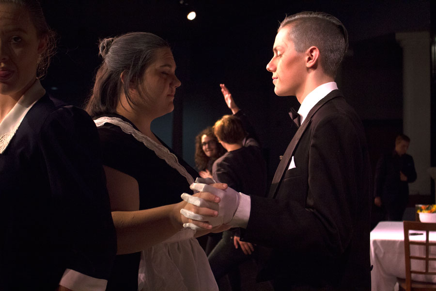 Actors Abram Cutshall and Sage Russel dancing during a scene. The pair (and the rest of the cast) have been rehearsing since the beginning of the school year. 