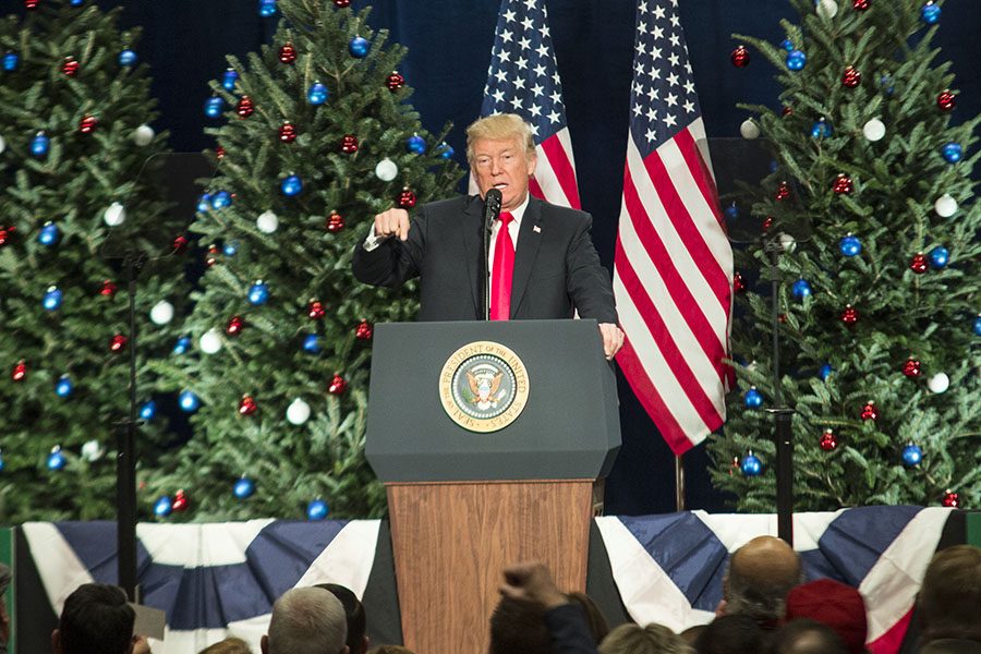 President Trump delivers a speech at the St. Charles Convention Center. This speech discussed tax cuts for small businesses. 