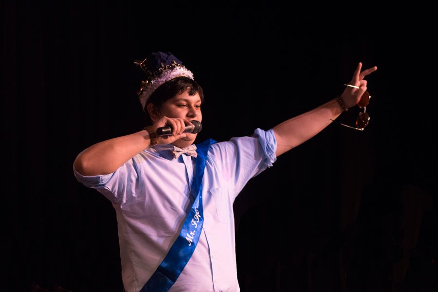 Gabe Delgado gives a shout out to the members of Ranch FC after he was crowned Mr. FHC on March 12. 