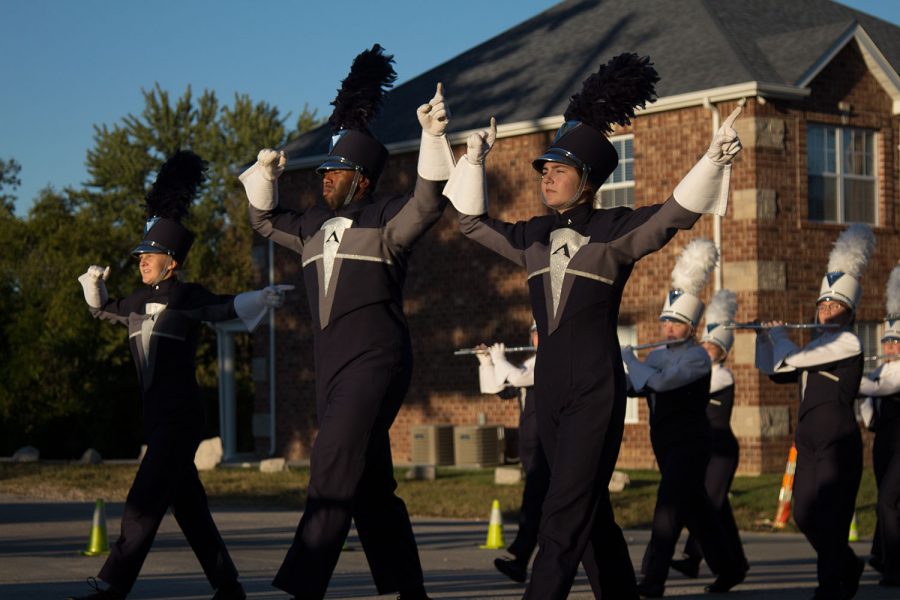 Abigail Tarleton, Austin Crudup, and Laurel Ammond lead the Spartan Bands during the Homecoming parade. Ammond was named to All State Honor Band Dec. 1. 