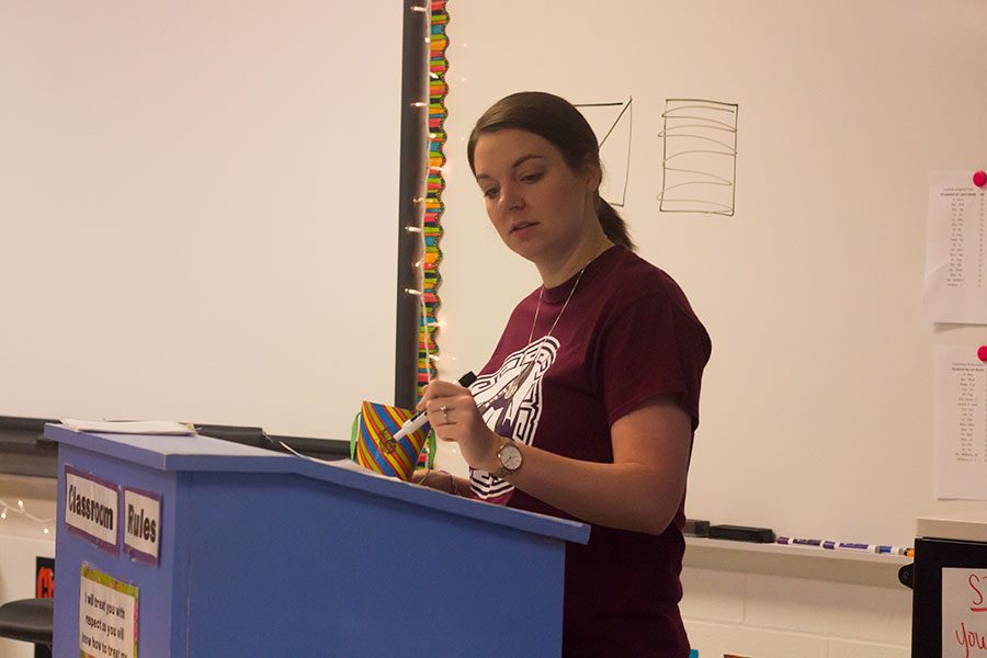 Mrs. LaRue lecturing her freshman Pre-AP English I class