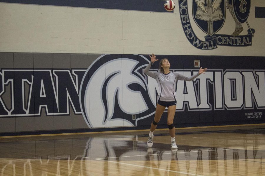 Senior Olivia Green serves the ball during the Spartan victory on Sept. 5. This past weekend the girls varsity team had a tournament in Washington. 