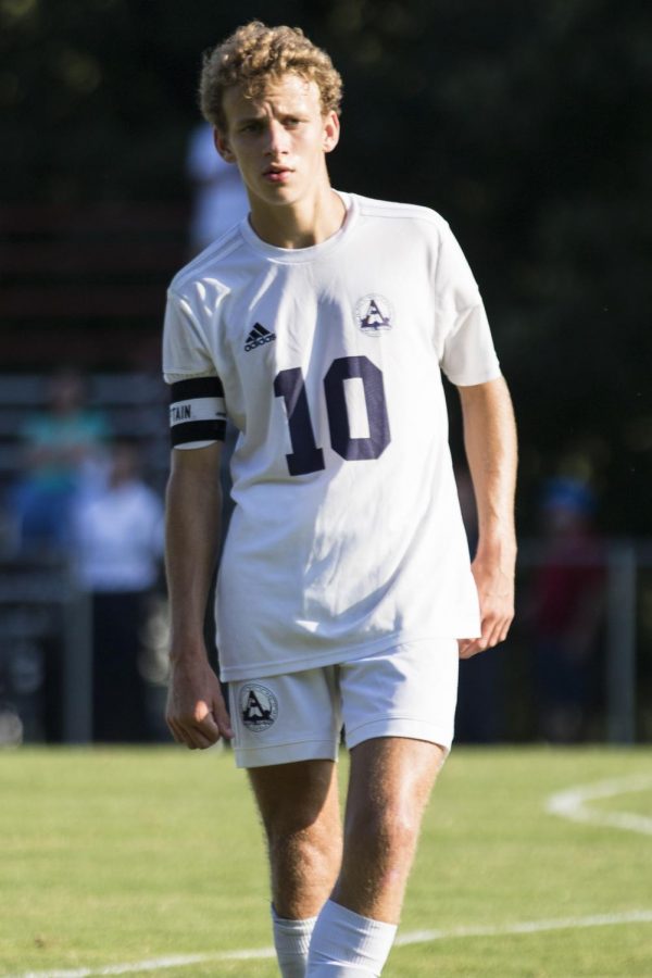  As alert as he is exhausted, Sam Newton walks off the field at the end of the first half against Chaminade. Ending the half down 1-0, Newton is determined to pick his team up during half time and finish the game on a strong note.