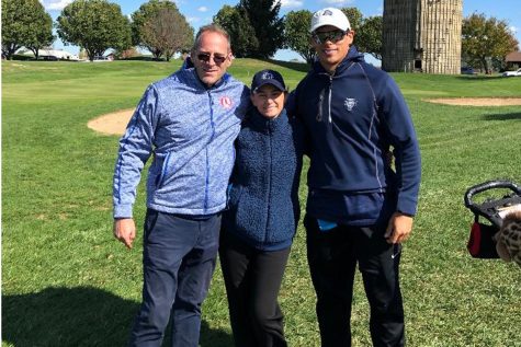 Gabrielle Berger with Coaches Paul Otto (left) and Johnathan Clark (right) at state. Coach Otto is the head coach and both helped Berger all season.