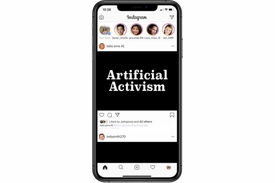 An+IPhone+displays+an+Instagram+feed+from+June+2%2C+2020--+Blackout+Tuesday.+Supporters+of+the+Black+Lives+Matter+movement+posted+black+squares+to+show+their+solidarity+for+Black+people+in+a+time+of+racial+injustice.