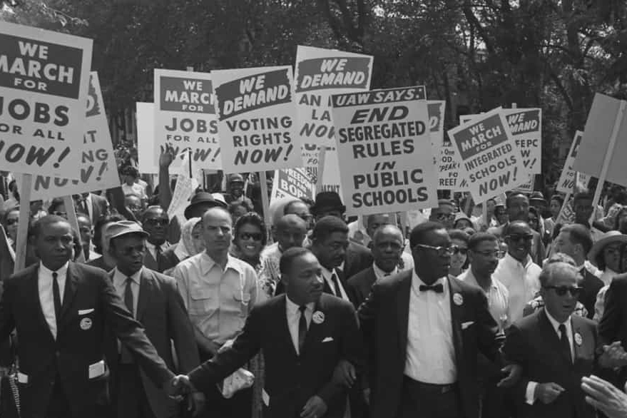 Civil Rights activist Martin Luther King Jr. leads a group of protesters at a rally in the 1960’s. Like the Civil Rights movement, current protests have become a popular way to show support for racial equality