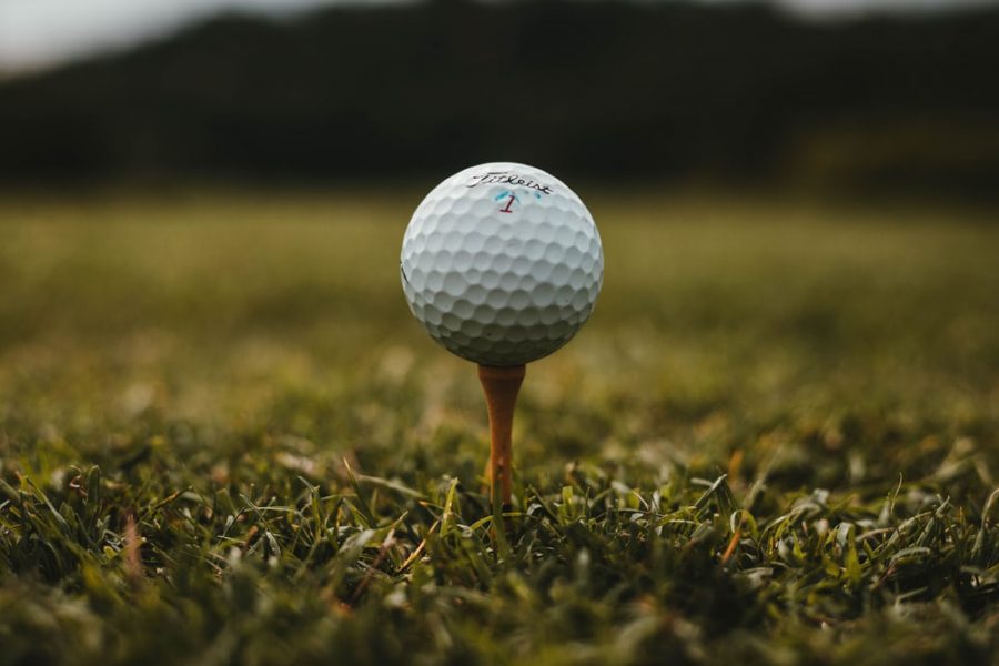 The faceted ball sits peacefully atop the tee. Maintaining a focused composure is essential to good golfing.