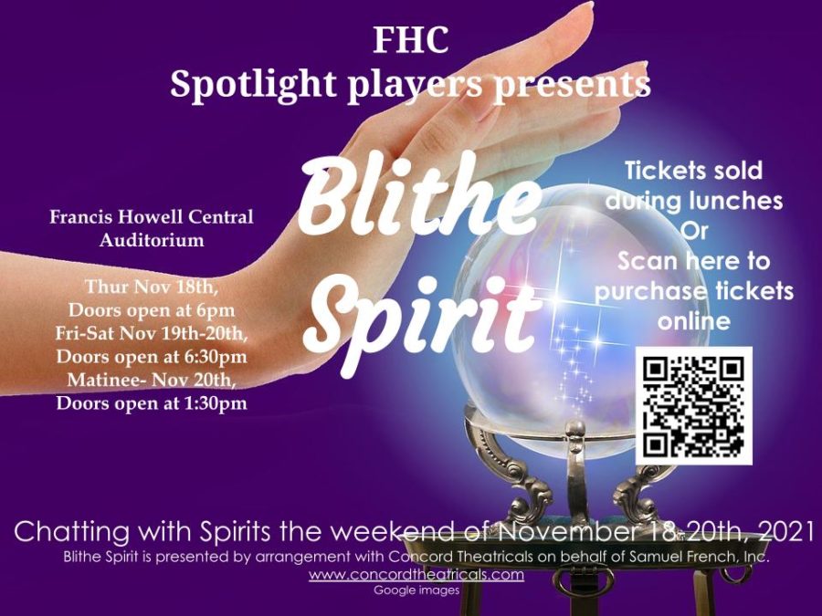Blithe+Spirit+show+dates+and+ticket+prices+cover+a+magical+background%2C+previewing+the+shows+mystical+nature.