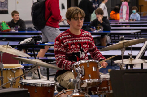 Senior Spencer Klein keeps the beat on the drums.
