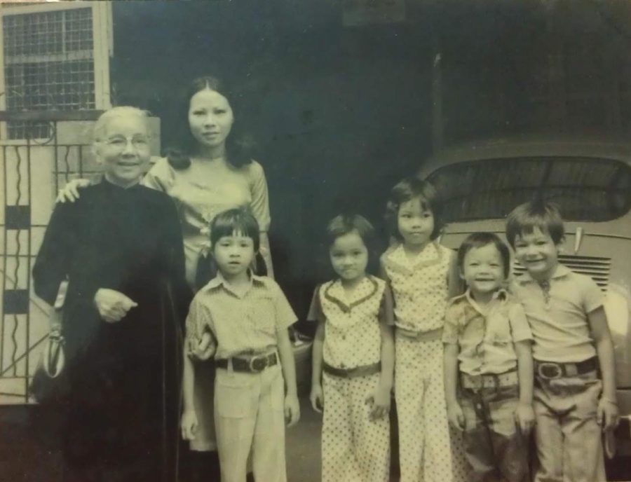 An old photo of my mother’s family, my mother is pictured in the middle of the left photograph. Although she is clearly not happy in the photo, she still recalls fond memories during her time in Vietnam. 