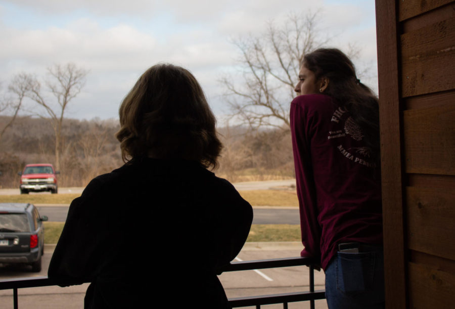 Juniors Evana Vrhovac and Sammi Routh look out at the surrounding landscape.
