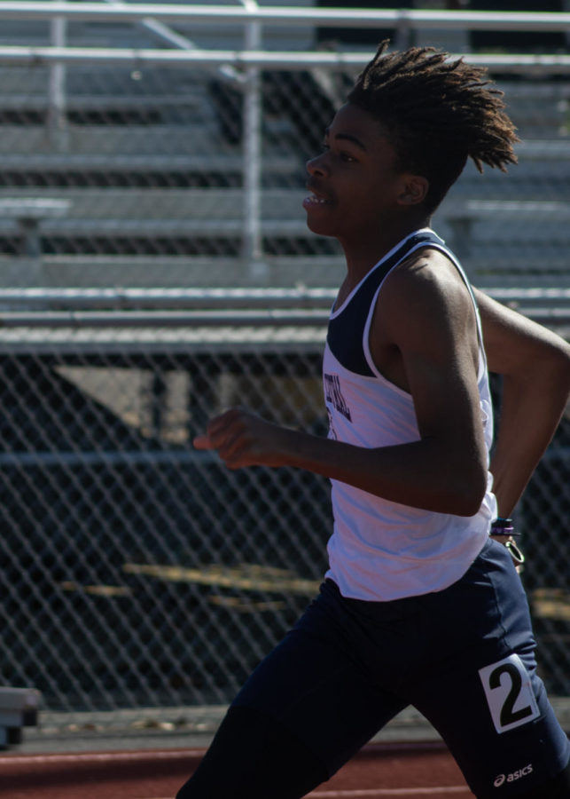 Freshman Kyler Humphries sprints the 100m dash.
