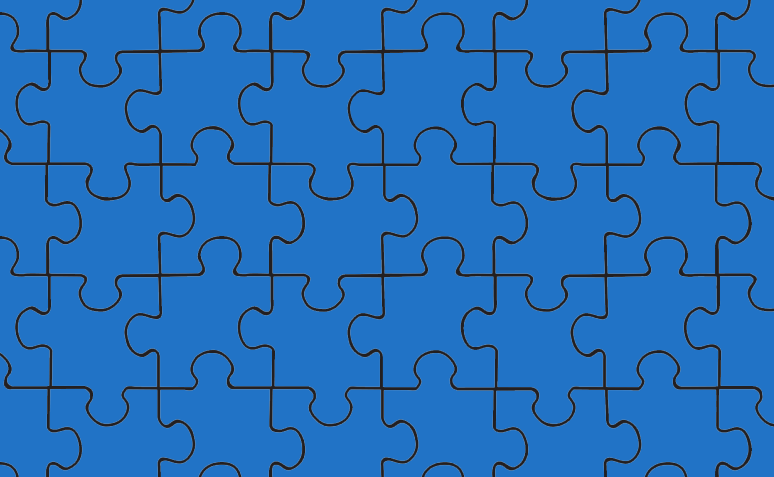 A collection of blue puzzle pieces form and interlocking grid. The blue puzzle piece is the logo for Autism Speaks.