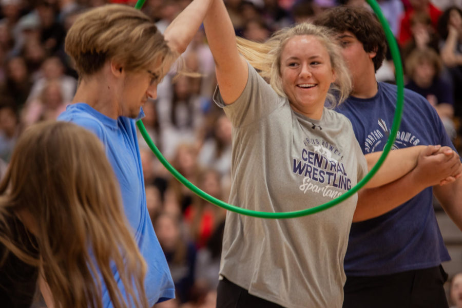 The Track team competing in a hula hoop competition.
