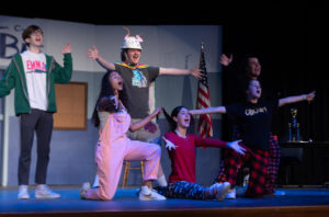 The Theater crew wrap up their final rehearsal for the “25’th Annual Putnam County Spelling Bee”. 