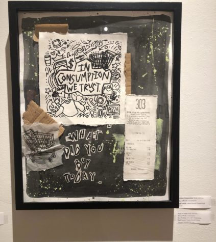 A printmaking design called Consumption. This piece was entered into the Lindenwood art show, and won 1st place! Illustration by Molly McGraw.