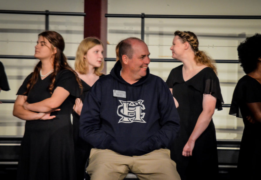 Scott Harris smiles as the Choir brings him on stage. Scott Harris goes to every event at Central to support the activities. 