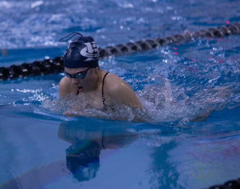 Senior Dakota Lankford pushes herself through the water during breaststroke.