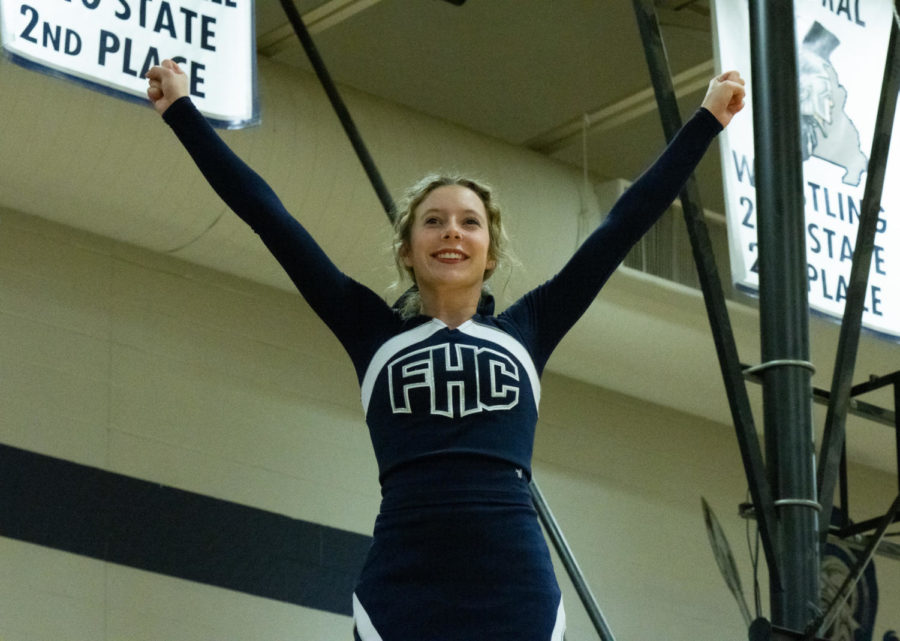 Junior Natti Reise is sprang into action during a cheer appearance.