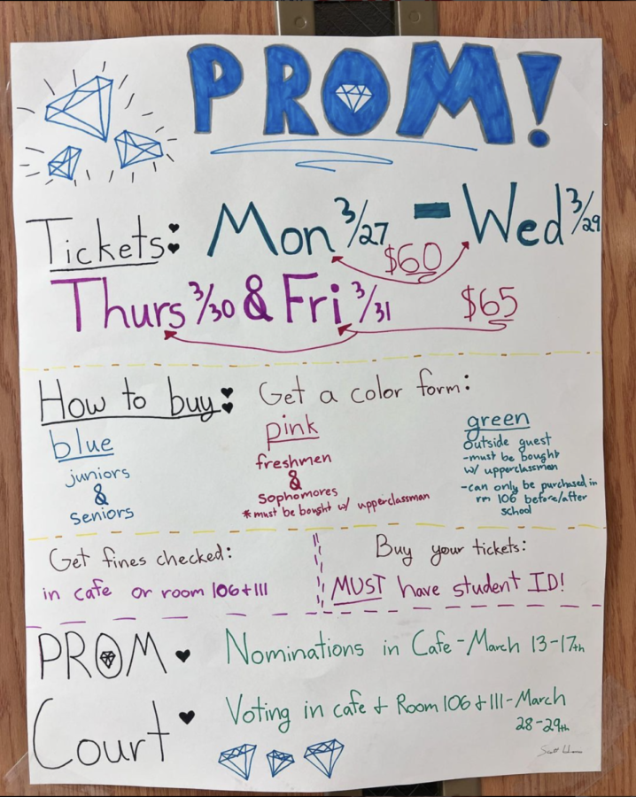 A poster hangs on Mrs. Stacey Dennigmanns door in the weeks leading up to ticket sales for the 2023 prom. 