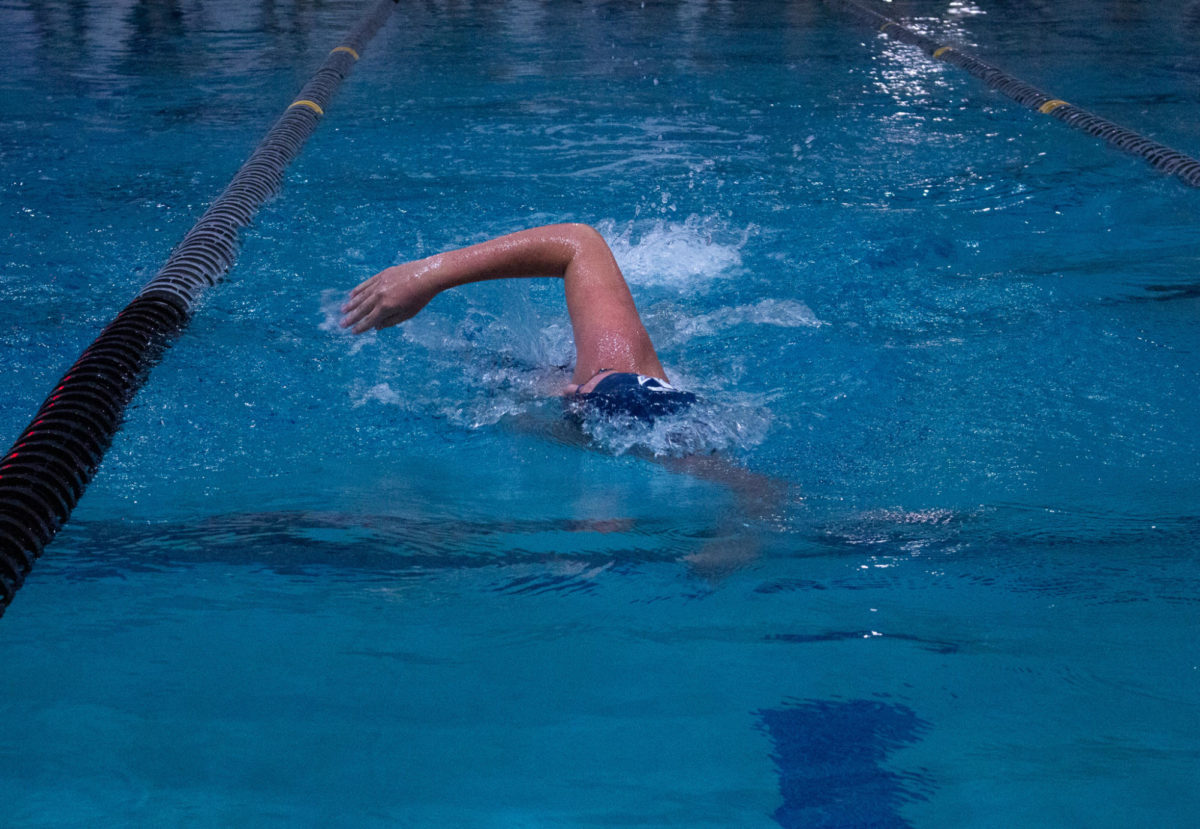 Sophomore Samuel Eilers reaches forward during his freestyle race.