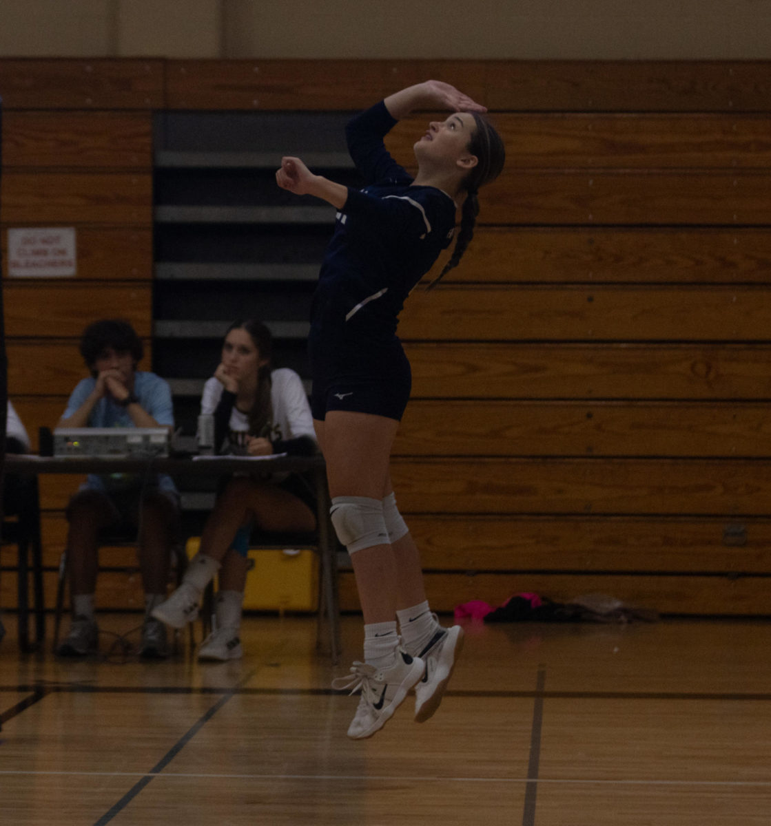 Keeley Welker springs into the air, prepared to get a kill and gain a point for her team.