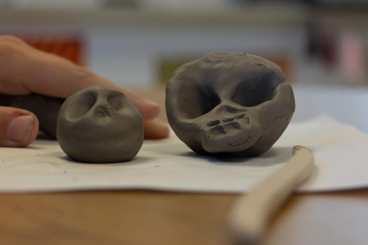 Finished clay skull products awaiting firing.