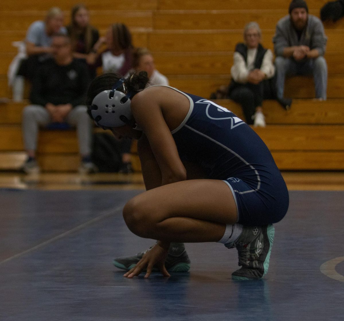 Junior Nevaeh Smith gathers herself before she starts her match.