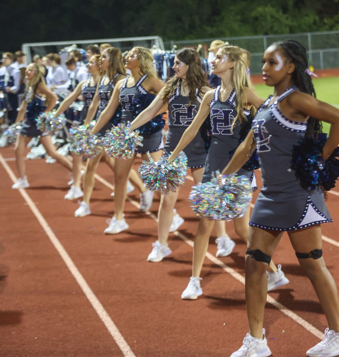The Sensations dance team gets the crowd hype for a football game. The Sensations performed alongside the cheerleaders at many of FHCs football games this past fall. 