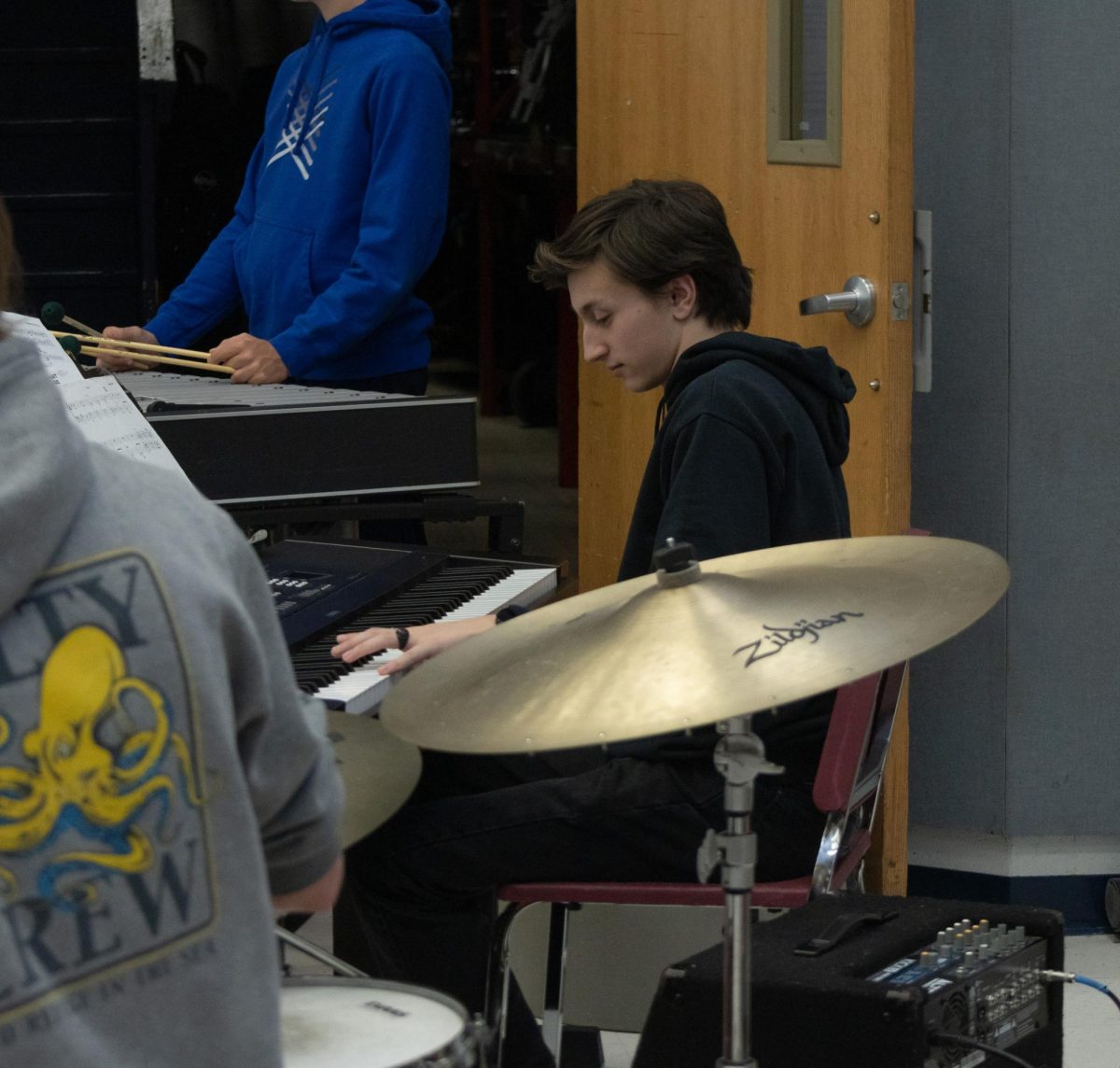 Senior Tony Valera practices during one of his many band classes. Valera chooses to dedicate some of his time during his band classes to practicing his solo and ensemble music.  