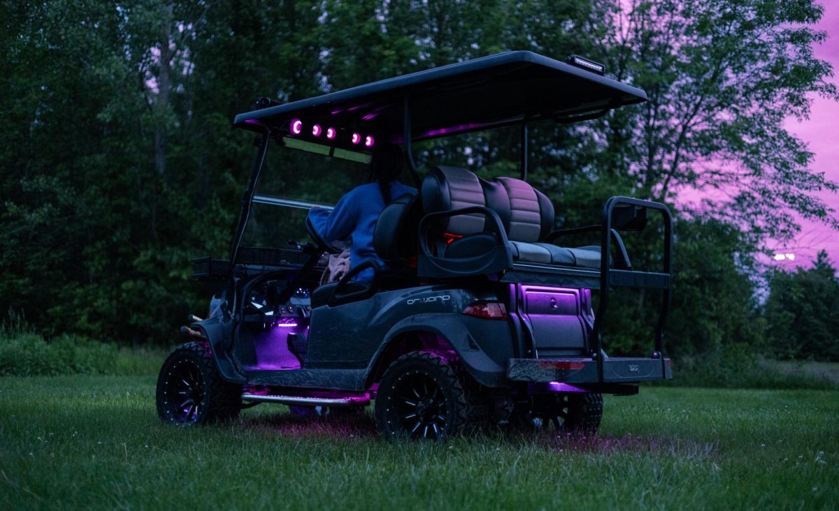 Junior Remington Layfield cruises through the fields of Cottleville before she comes to a stop. Observing the sunset through the trees, she realizes that the purple lights on the golf cart correspond with the color of the sunset.