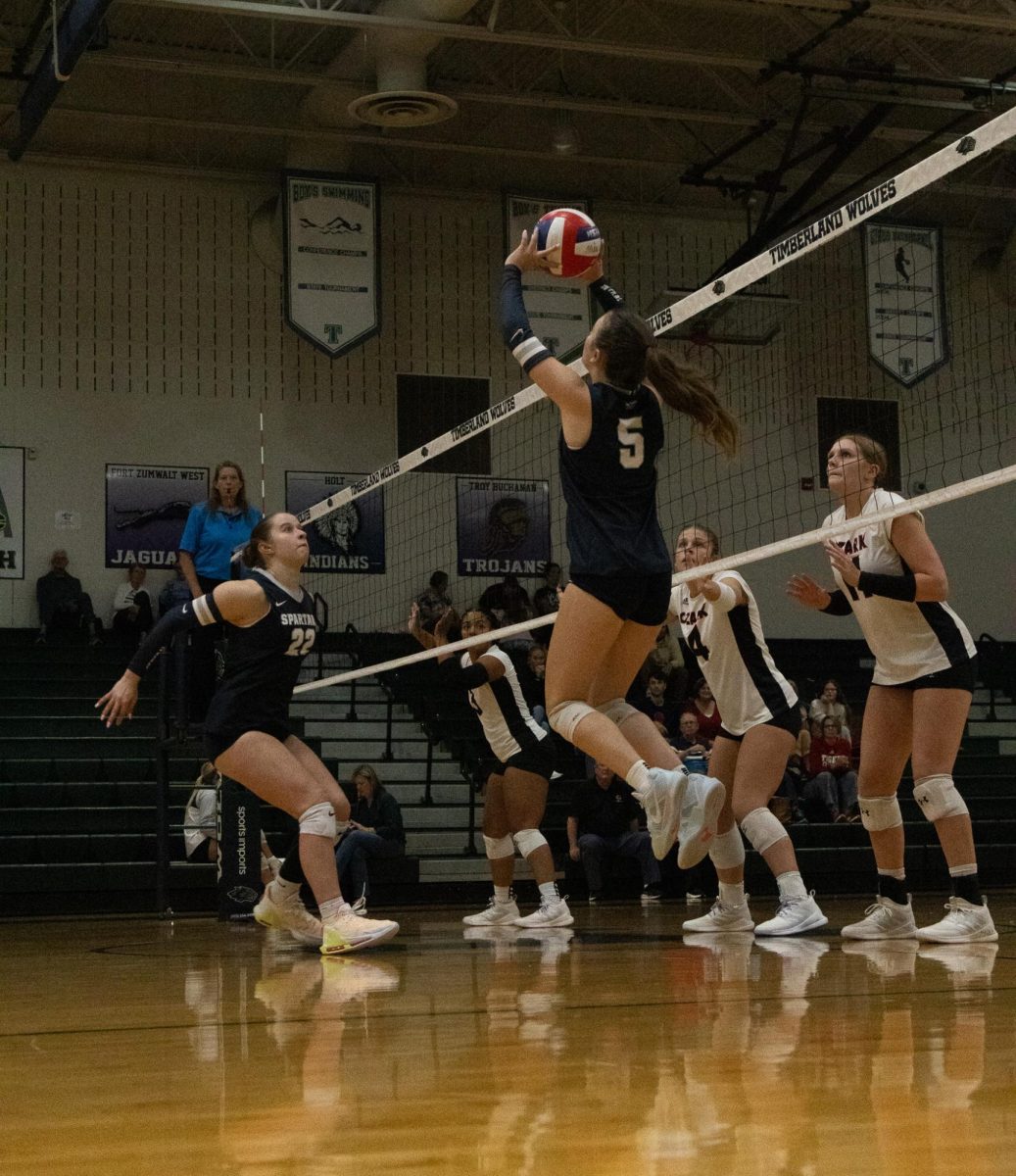 Junior setter Grace DeBrock was ready for the ball as her teammate passed to her.  She pushed the ball back up for the opportunity to have a clean spike.