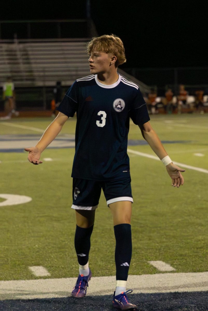 Frustration is shown by senior Cooper Troha on Sept. 10 at the game against Francis Howell North. The referee has just made a call that Troha and his teammates did not agree with. 
