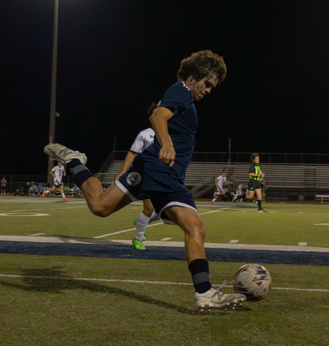 On Sept. 10 action is portrayed through the kick of Senior Tucker Jones. At the game against Francis Howell North, he attempted to get the ball as far down the field as possible. 
