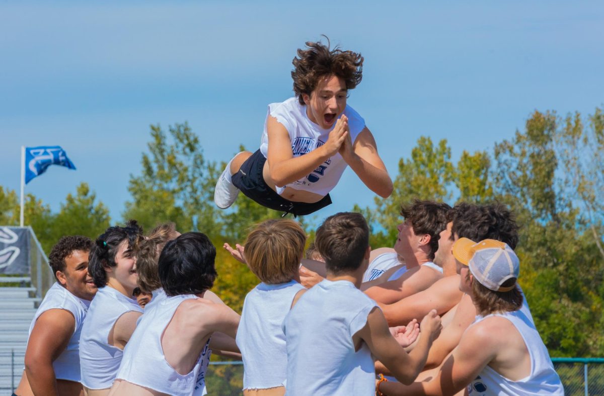 The fall pep assembly features sports teams, band, dance and cheer performances and a performance by the  Senior Showmen.