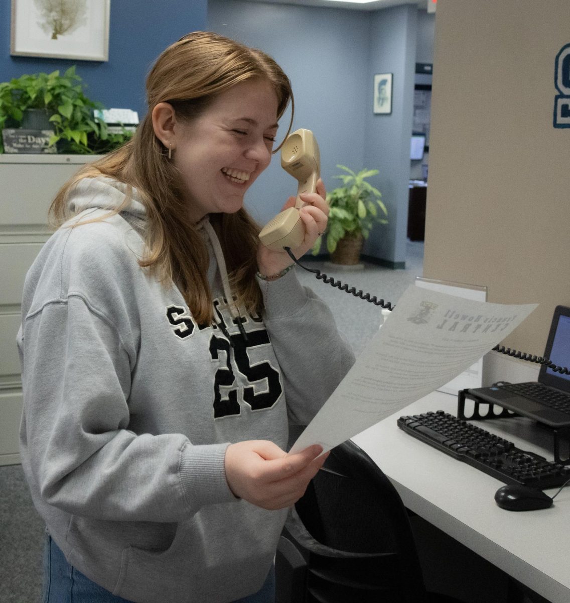 “Good morning FHC, please rise for the pledge of allegiance.” These are the words spoken by senior Abby Myers at the beginning of every school day for the last two years. Myers was asked to step into the role of the morning announcer at the end of her sophomore year, and ever since then, she has dedicated her mornings to this role.

Myers believes she has gained multiple life skills from her experience announcing, and she is very happy that she accepted the offer to step into her position.

“I think from doing the announcements I’ve become a lot better at reading out loud. It may sound like a silly skill, but until I got better at it I didn’t realize how useful reading out loud can be,” Myers said. “I do think I’ll miss saying hi to my friends in the office every morning! We love to chat before and after I do the announcements… so I definitely think I’ll miss them.”