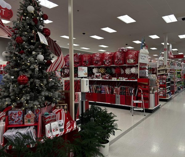 An image of the Target Christmas section. As the holidays approach, the stores stock up their shelves with abundance of Christmas items to encourage more sales.