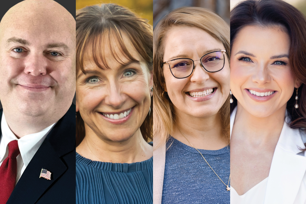 A picture of the four Board of Education candidates running for the April 8 election. (From Left to Right) Board Vice President Randy Cook, Candidate Amy Gryder, Candidate Sarah Oelke, and Candidate Ashley Sturm all will be attending the Candidate forum on March 18 to be asked questions by the district community. Photo collage by Colin Nichols