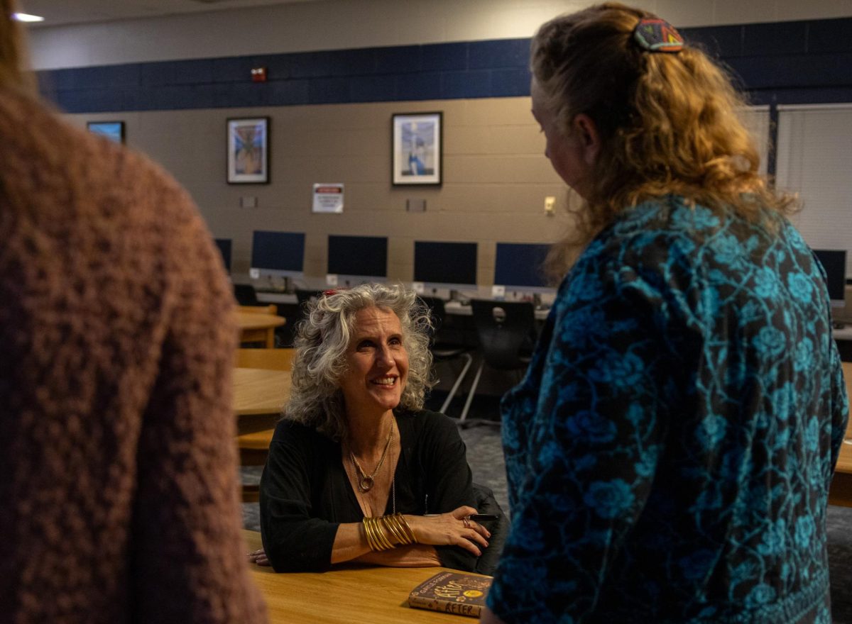 Author Gayle Forman answers questions about being an author. Forman visited the Learning Commons on March 3rd to talk with FHC students.