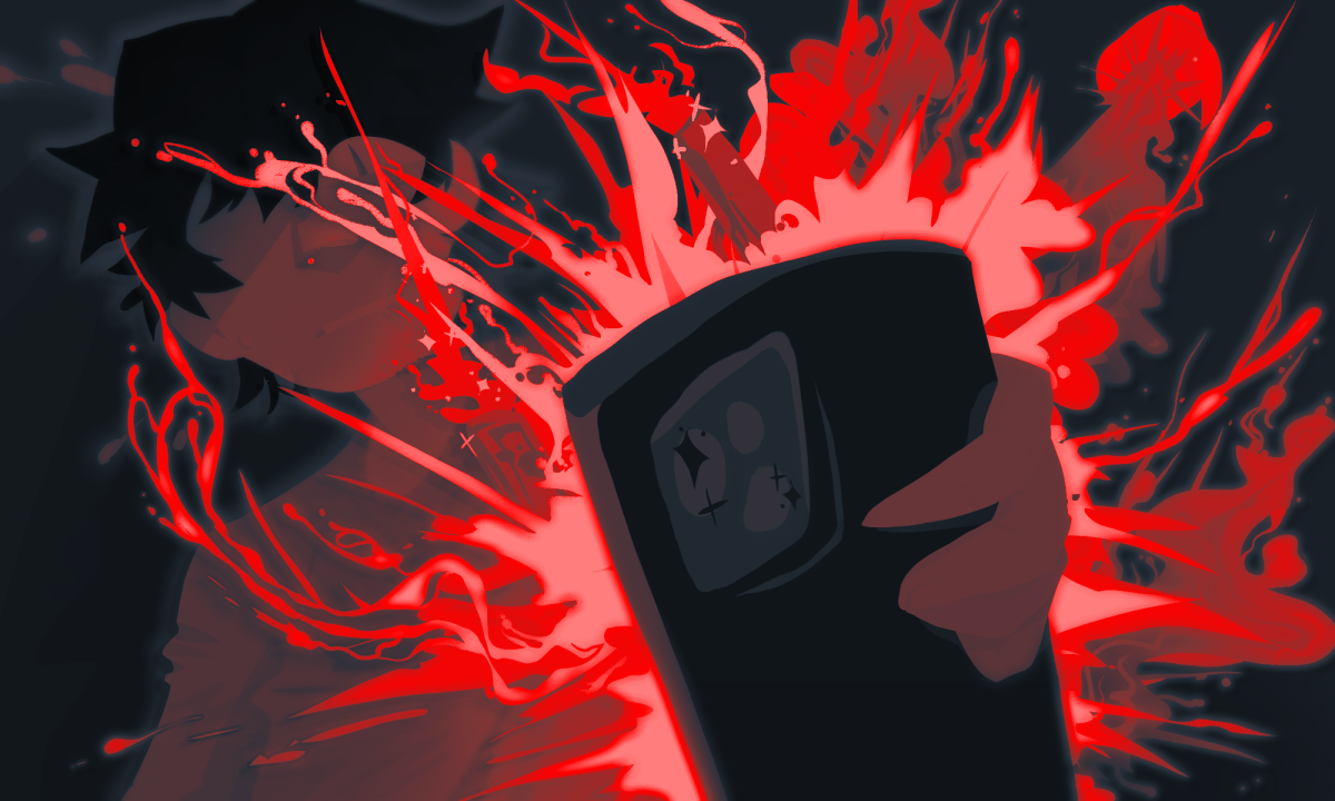 A young man looks at his phone, horrified, as elements explode out of the screen—guns, smoke, rockets, blood, and fire. Although things don't literally come out of phones on a normal basis, violently graphic content has increased online.