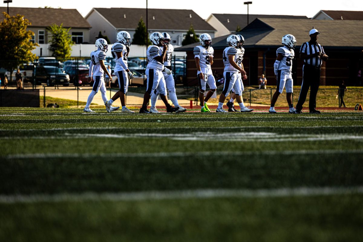 The Spartan offense walks up to the line after Liberty just scored. With the Spartans down by two touchdowns before half, a score here puts them in a really good position going into half.  
