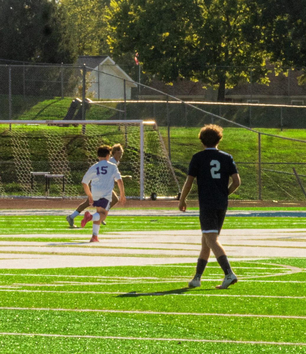 Defender Logan Parmenter sits back hoping for his team to score. Parmenter let nobody past him the whole game leading the defense to a shutout win.